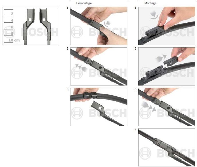 nieuwe flatblade Bosch Aerotwin ruitenwissers met een drukknop aansluiting